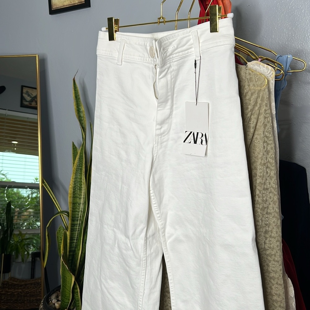 Zara Short White Boyfriend Pants - Picture 3 of 6